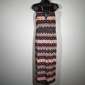 Freeway Tribal Print Maxi Halter Dress LG